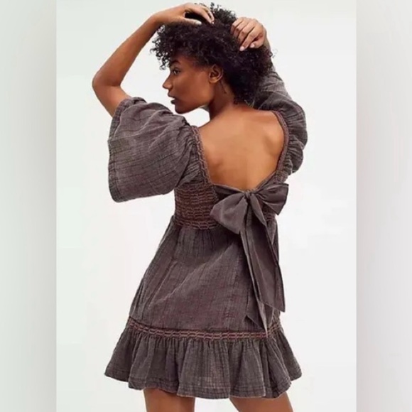 NWT Free People Easy To Love Bubble Mini Dress‎ size medium color expresso beans - Picture 12 of 12